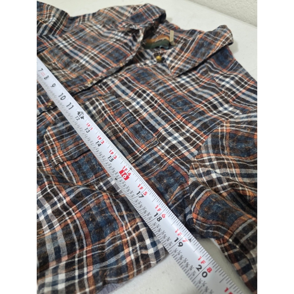 Aratta Silent Journey Shirt Womens S Plaid Embroidered Peacock Button Down Brown - Picture 5 of 14